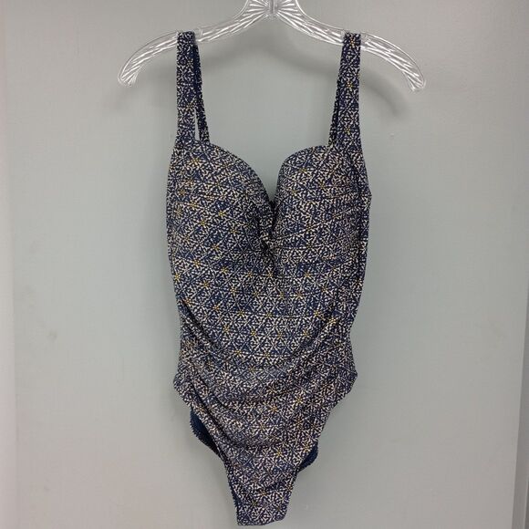 Bond-Eye Australia Swimsuit Size 12 D/DD Cups High cut Adjustable Sides BlueGold - Picture 1 of 7